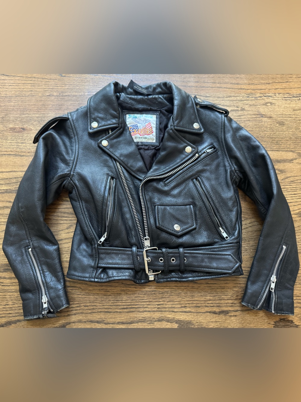 Excelled Kids Genuine Leather Motorcycle Jacket Black Size 8 Heavyweight Biker